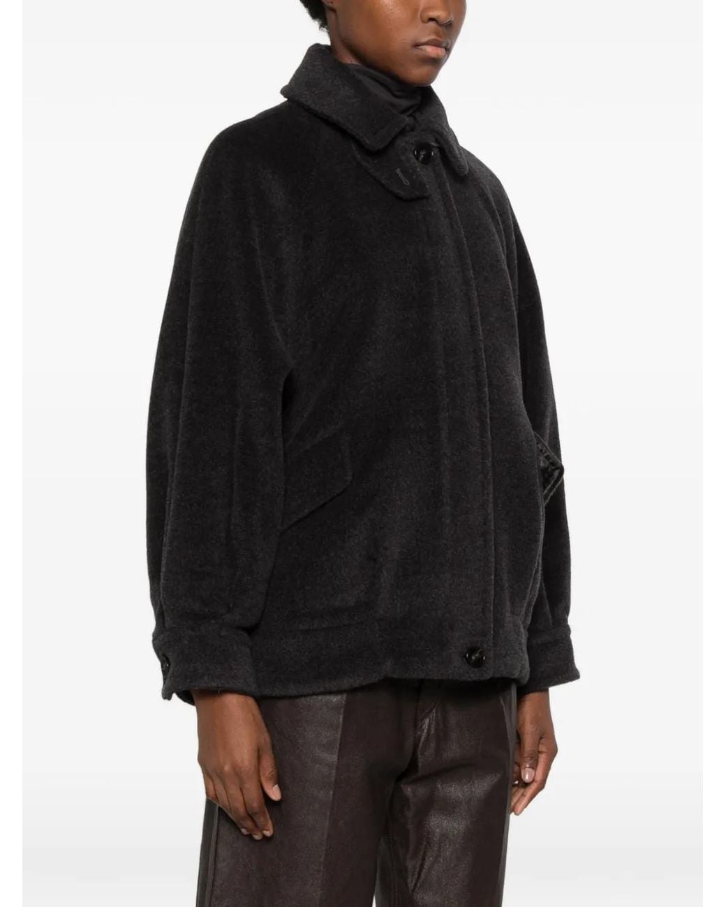 Marella Black Virgin-Wool Button-Up Coat