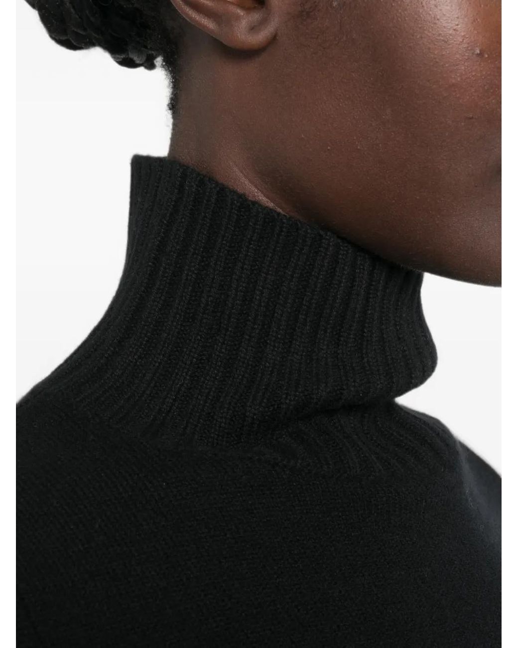 Allude Black Ribbed-Trim Mock-Neck Sweater