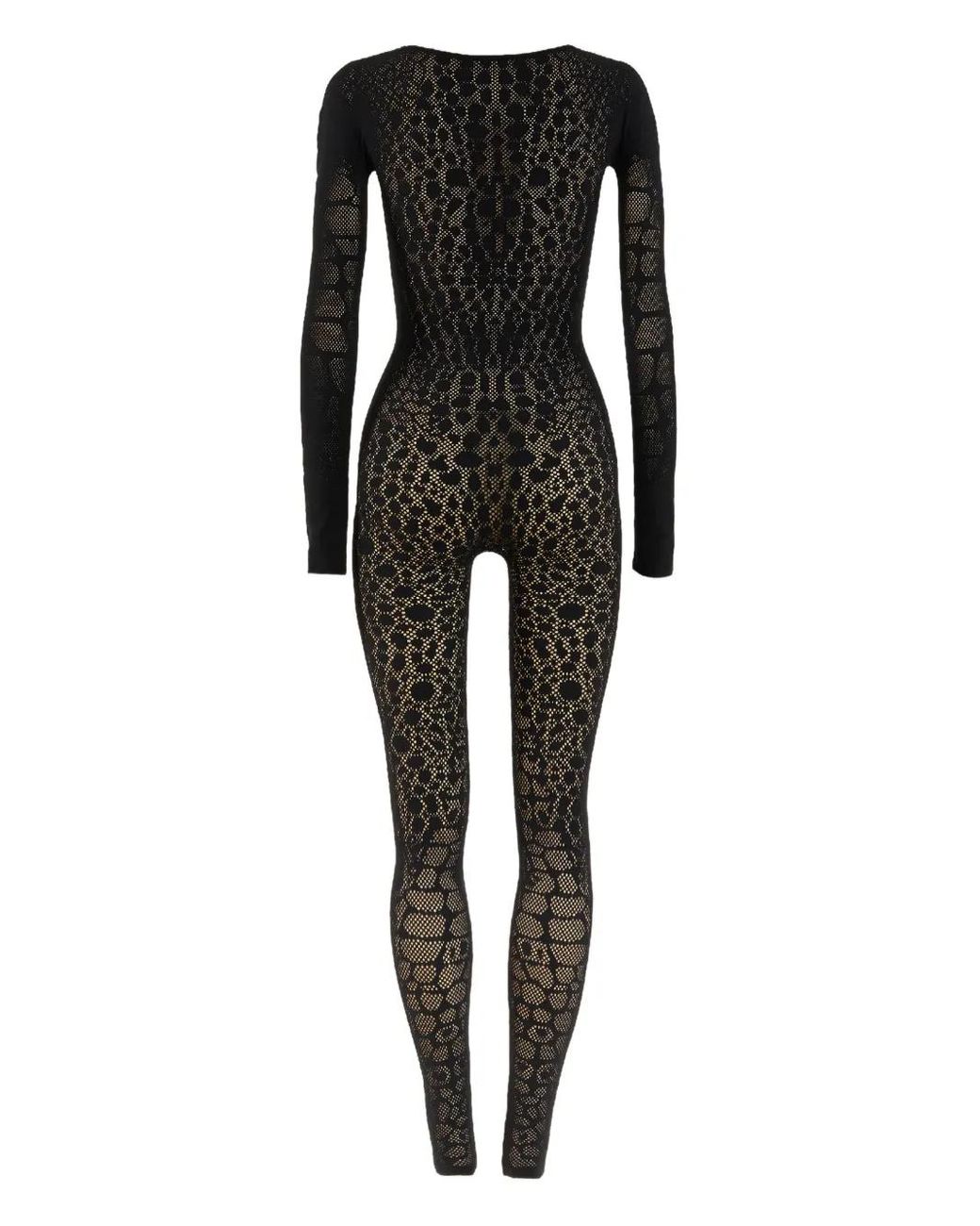 Wolford Black Python-Pattern Long-Sleeve Jumpsuit