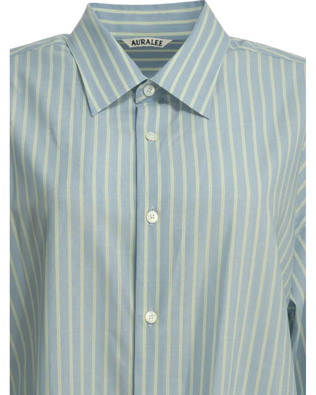 Auralee Blue Striped Wool Shirt