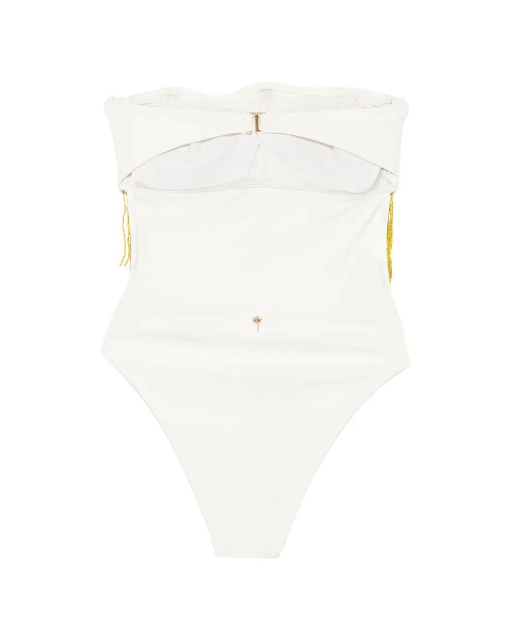 Agua de Coco Bead-Embellished Fringed Swimsuit in White | Lyst