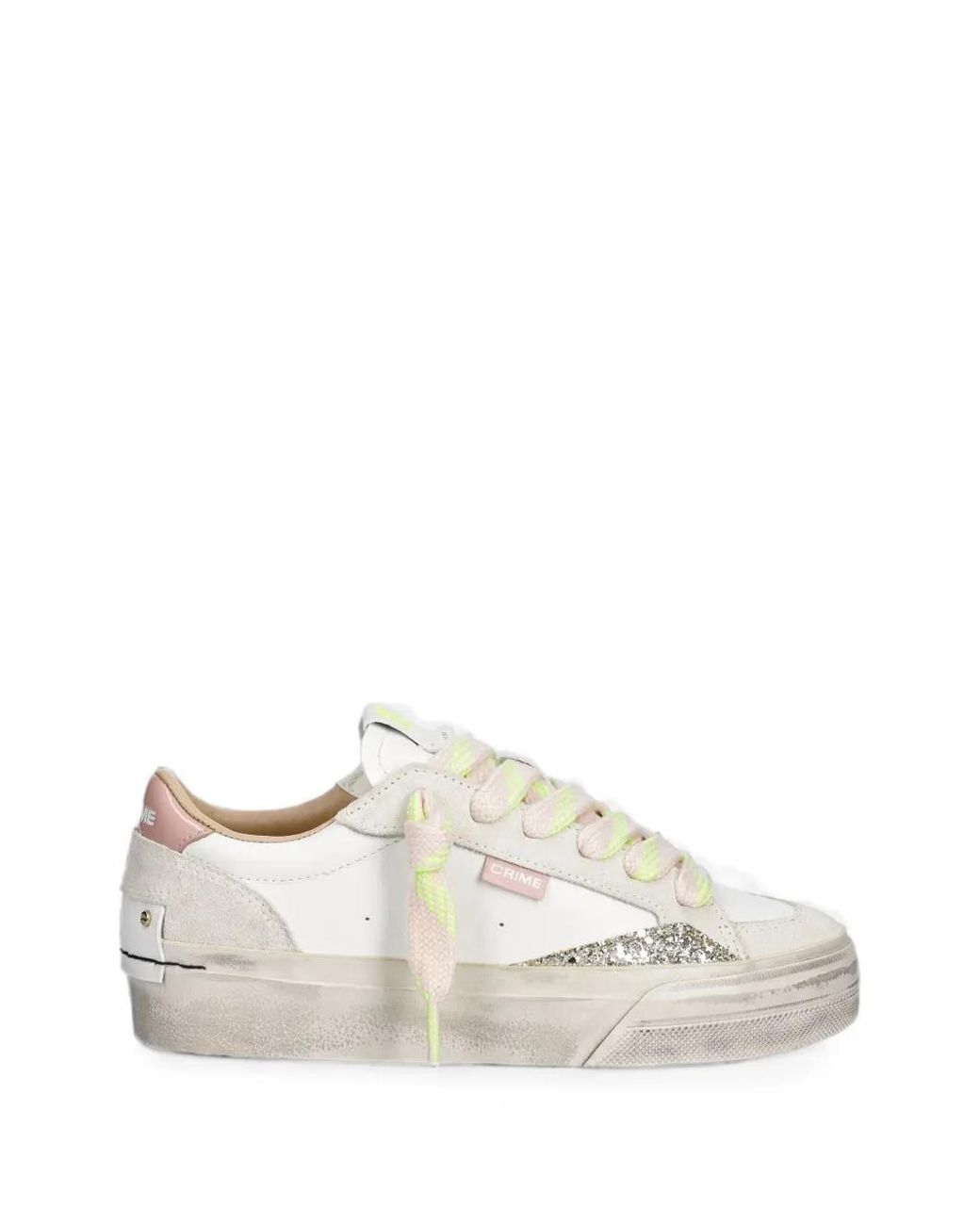 Crime London White Glitter-Detail Panelled Sneakers