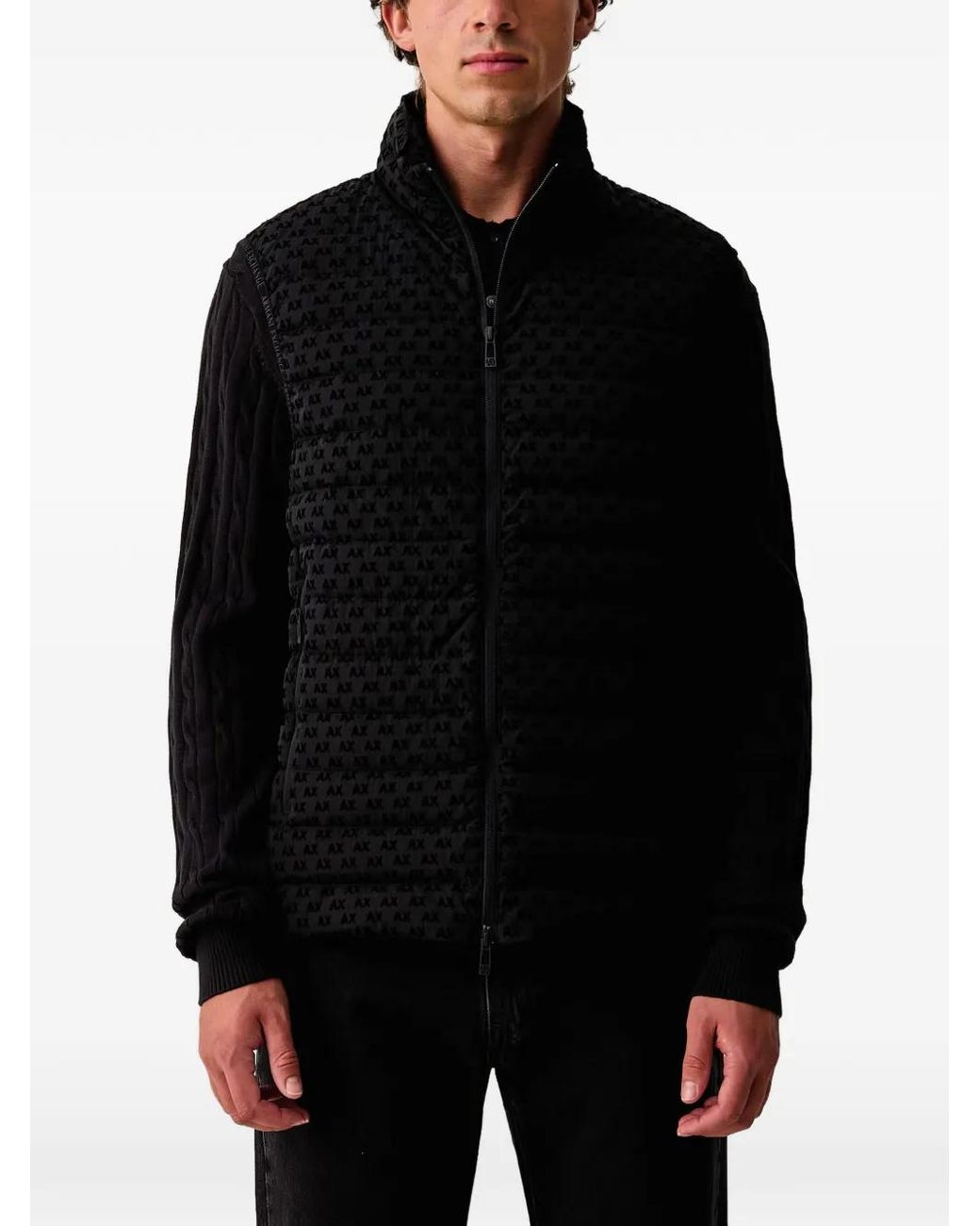 ARMANI EXCHANGE Black All-Over Logo-Print Quilted Gilet for men
