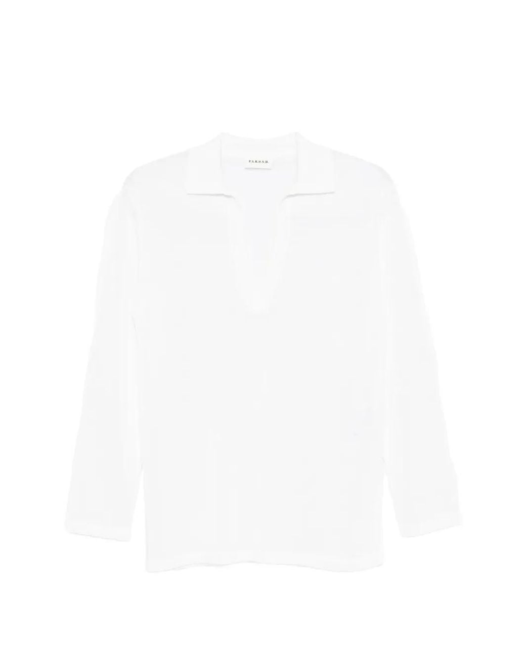 P.A.R.O.S.H. White V-Neck Long-Sleeve Blouse