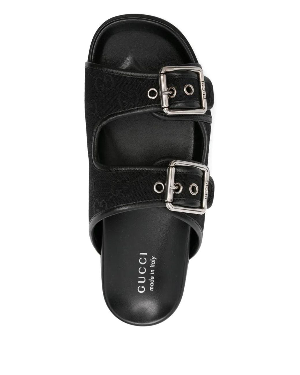 Gucci Black Double-Buckle Leather Sandals for men