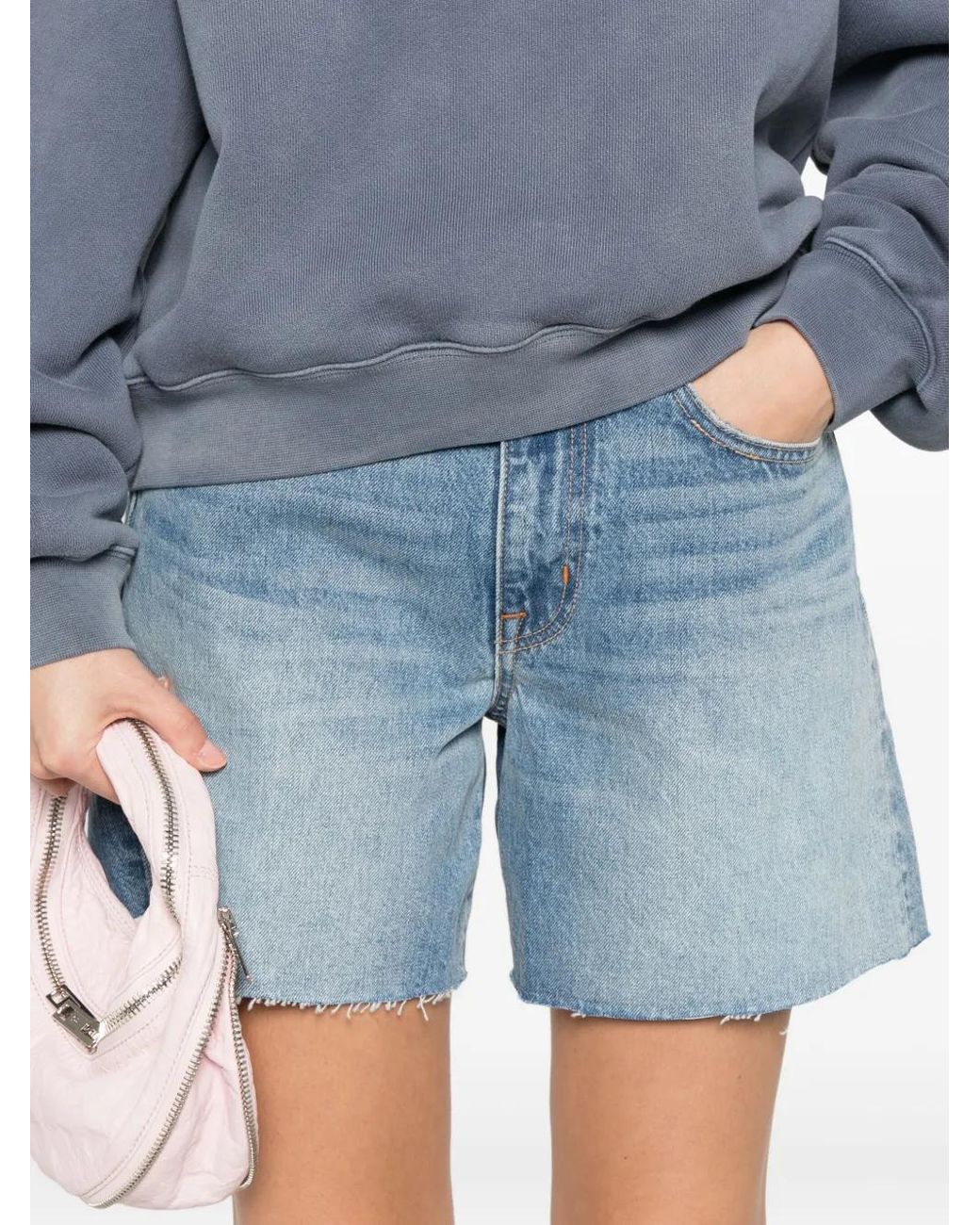 SLVRLAKE Denim Blue Sienna Frayed-Hem Denim Shorts