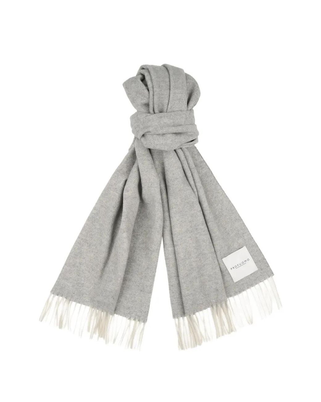 Profuomo Gray Herringbone-Weave Fringed Scarf for men