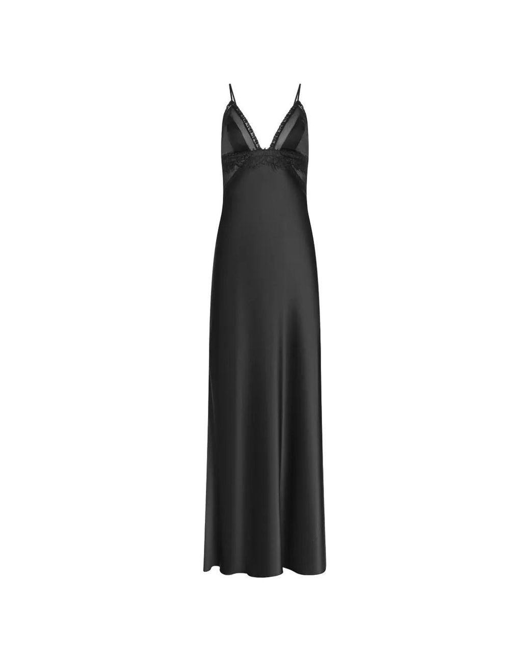 L'Agence Black Robe Longue Elsa À Finitions En Dentelle