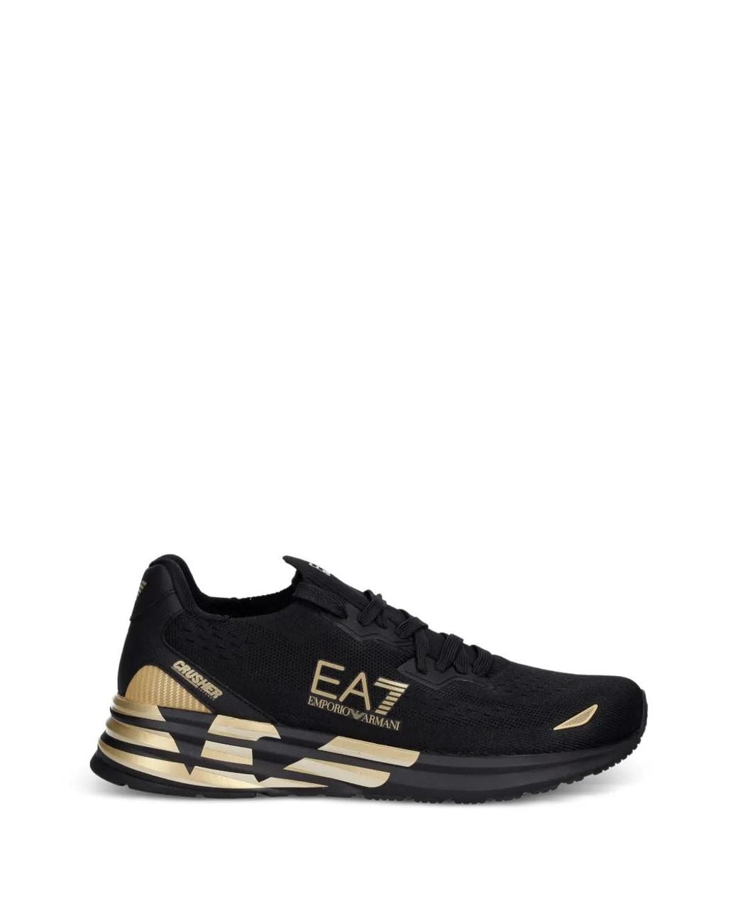 EA7 Black Logo-Print Lace-Up Sneakers for men