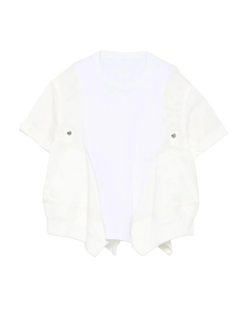 Sacai White Button-Detailed Short-Sleeved Top