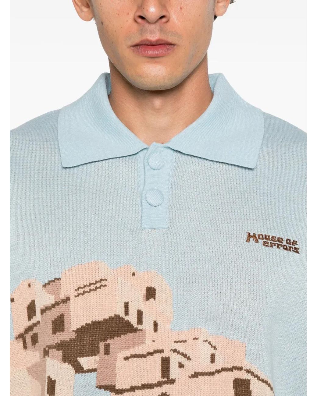 House of Errors Blue Logo-Embroidered Polo Shirt for men