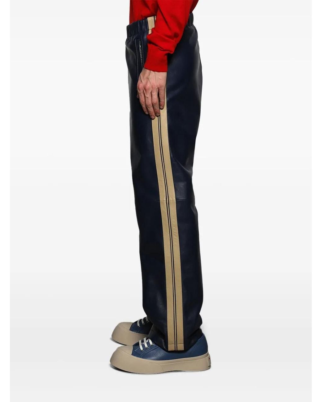 Marni Blue Side-Stripe Leather Trousers for men