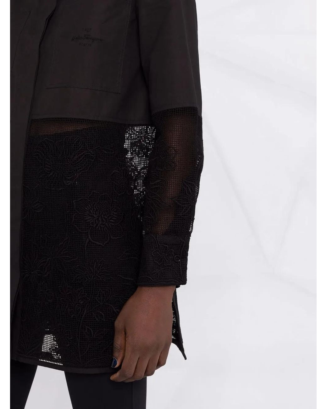 Ferragamo Black Longline Cordonetto Lace Shirt