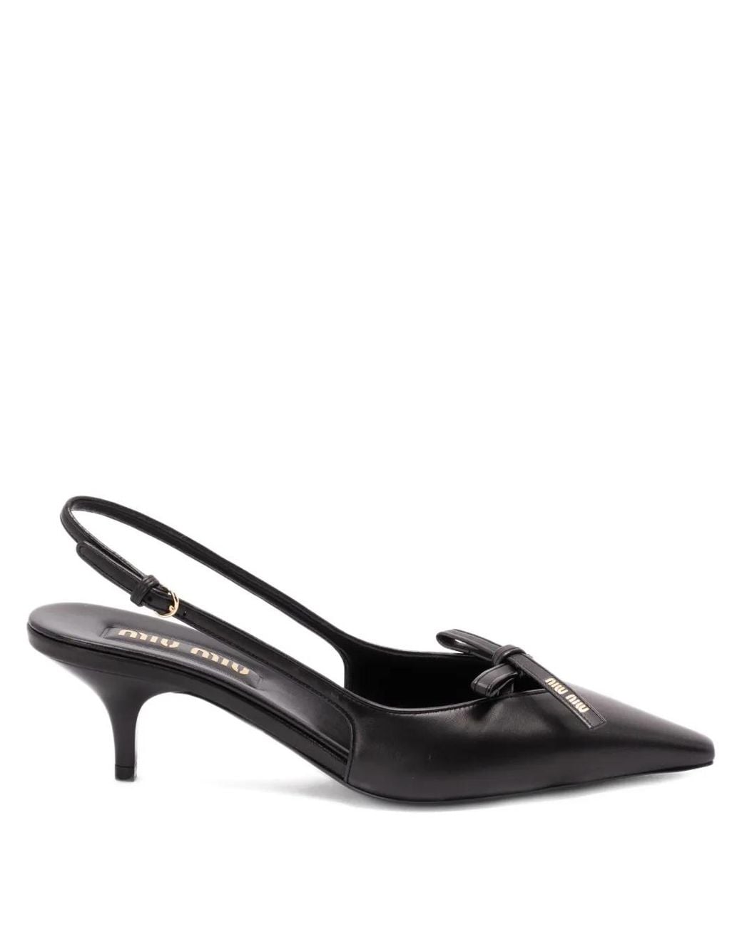 Miu Miu Black Leather Slingback Pumps With Bow