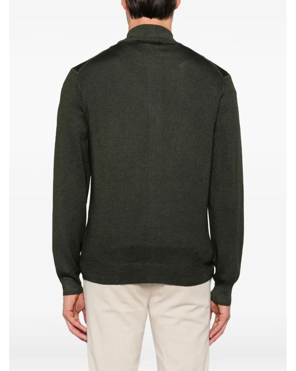 Gran Sasso Green Zip-Up High-Neck Cardigan for men