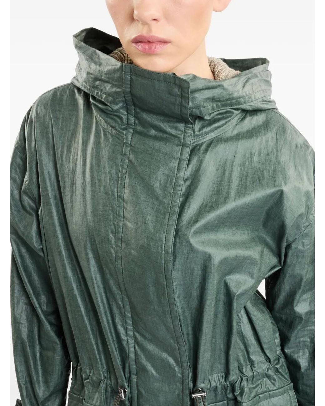 Fay Green Drawstring-Waist Hooded Parka