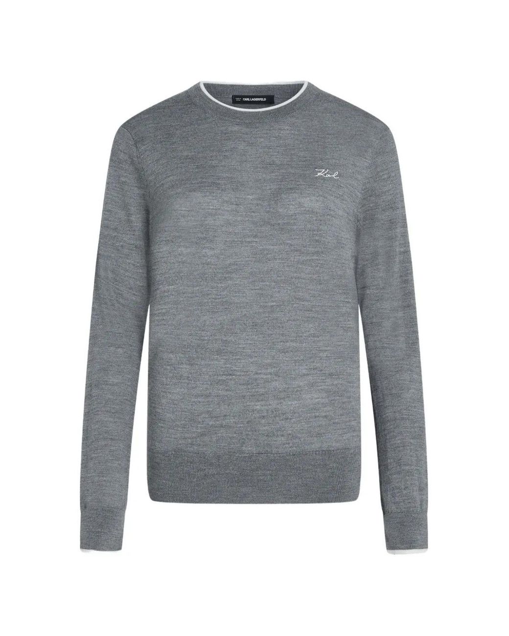 Karl Lagerfeld Gray Merino Wool Crew-Neck Sweater