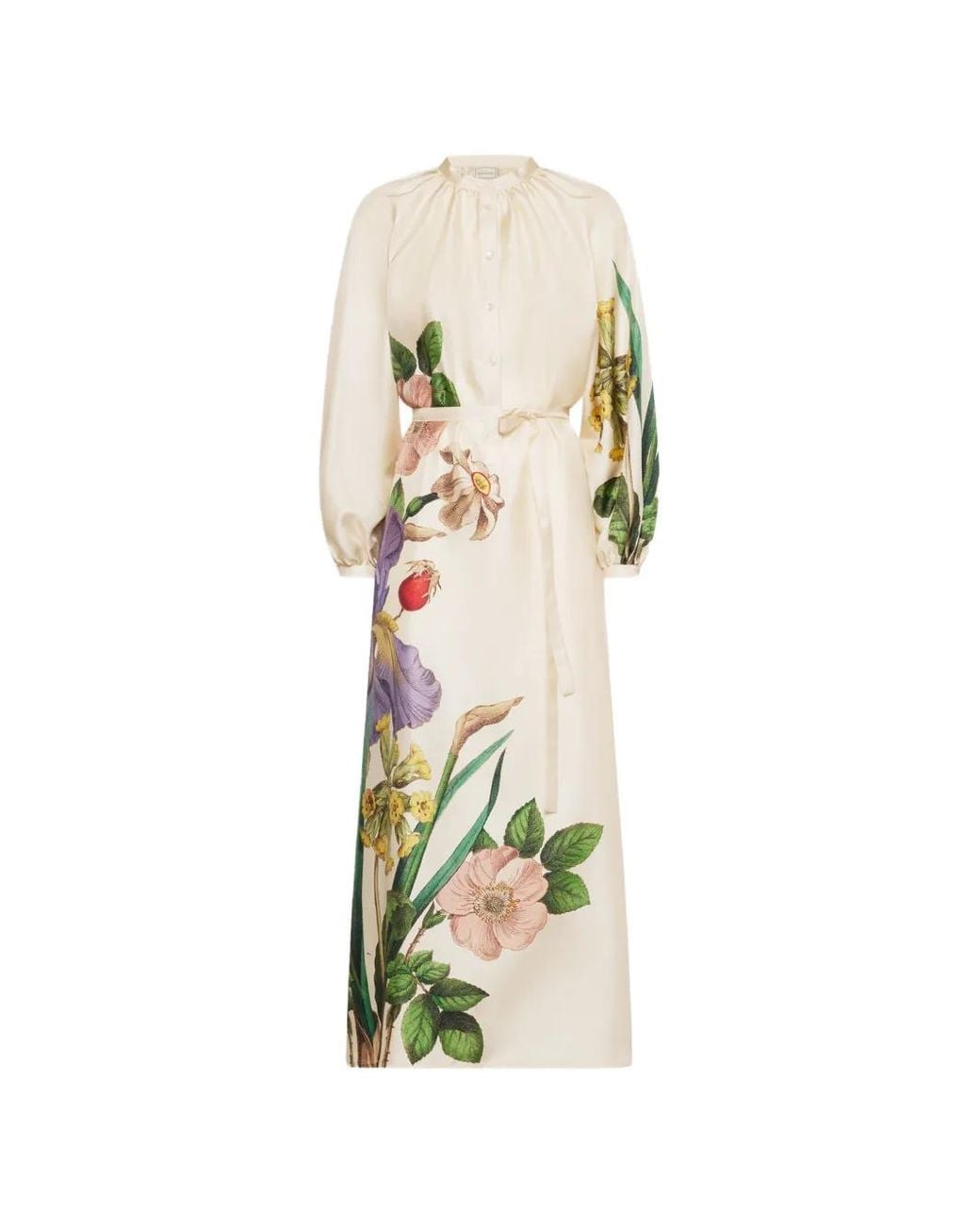 Pierre Louis Mascia White Aloe Floral-Print Silk Shirt Maxi Dress