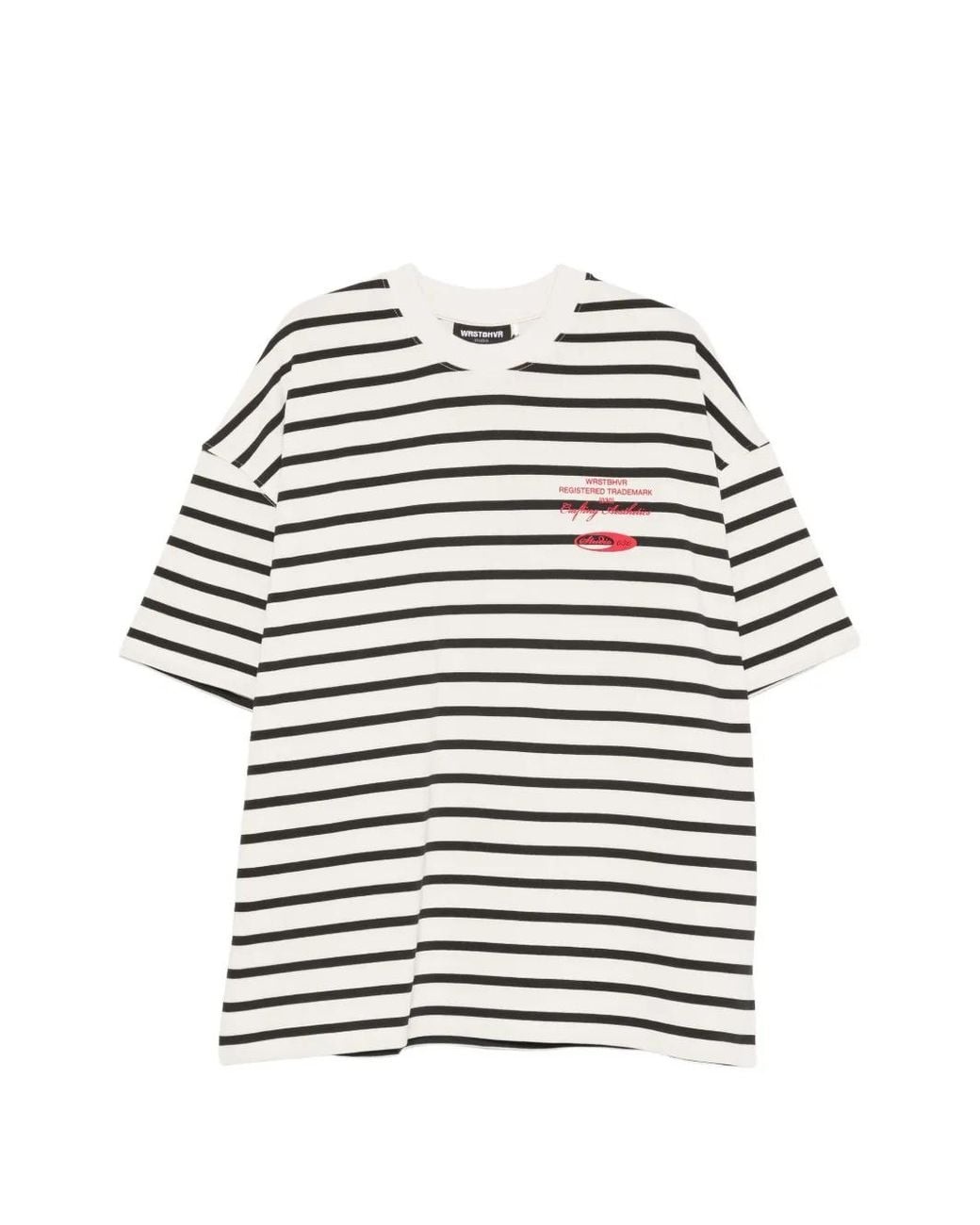 WRSTBHVR White Horizontal-Stripe Logo-Print T-Shirt