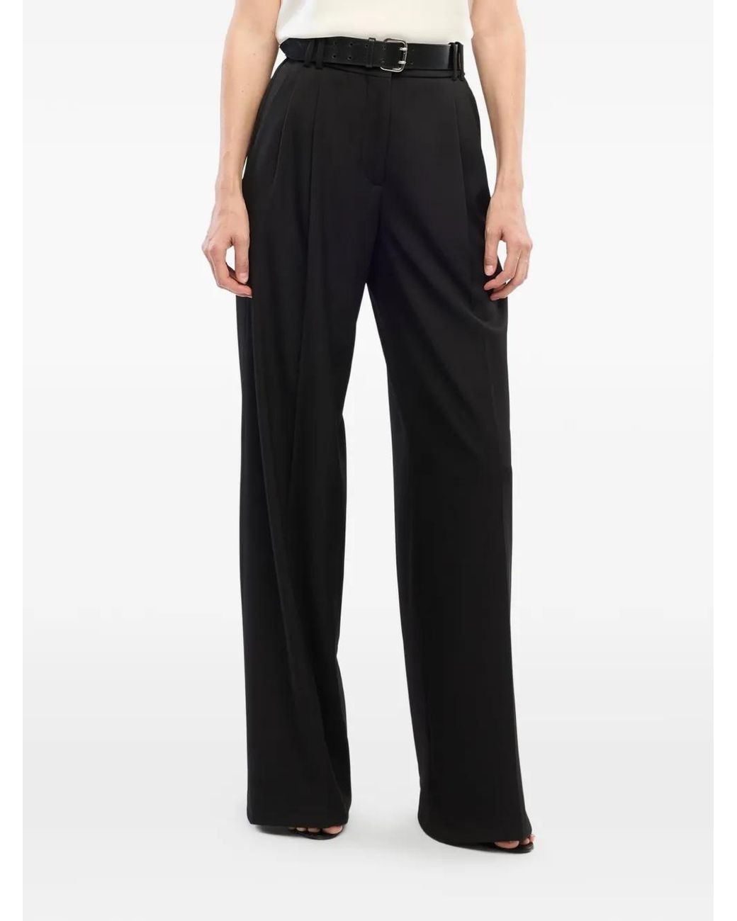 Another Tomorrow Black Twill Pleated Wide-Leg Trousers
