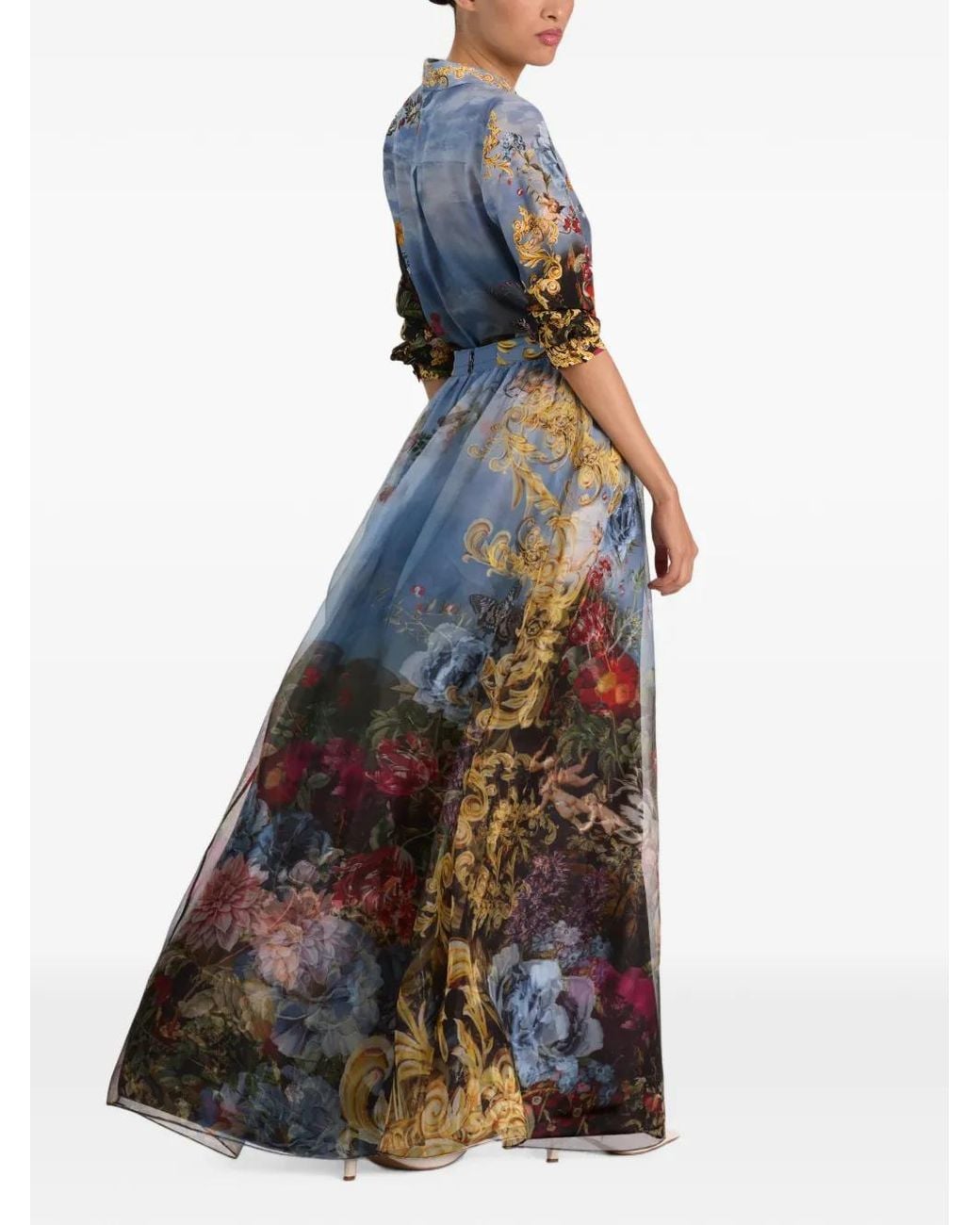 Alice + Olivia Blue Dixie Floral-Print Silk Maxi Skirt