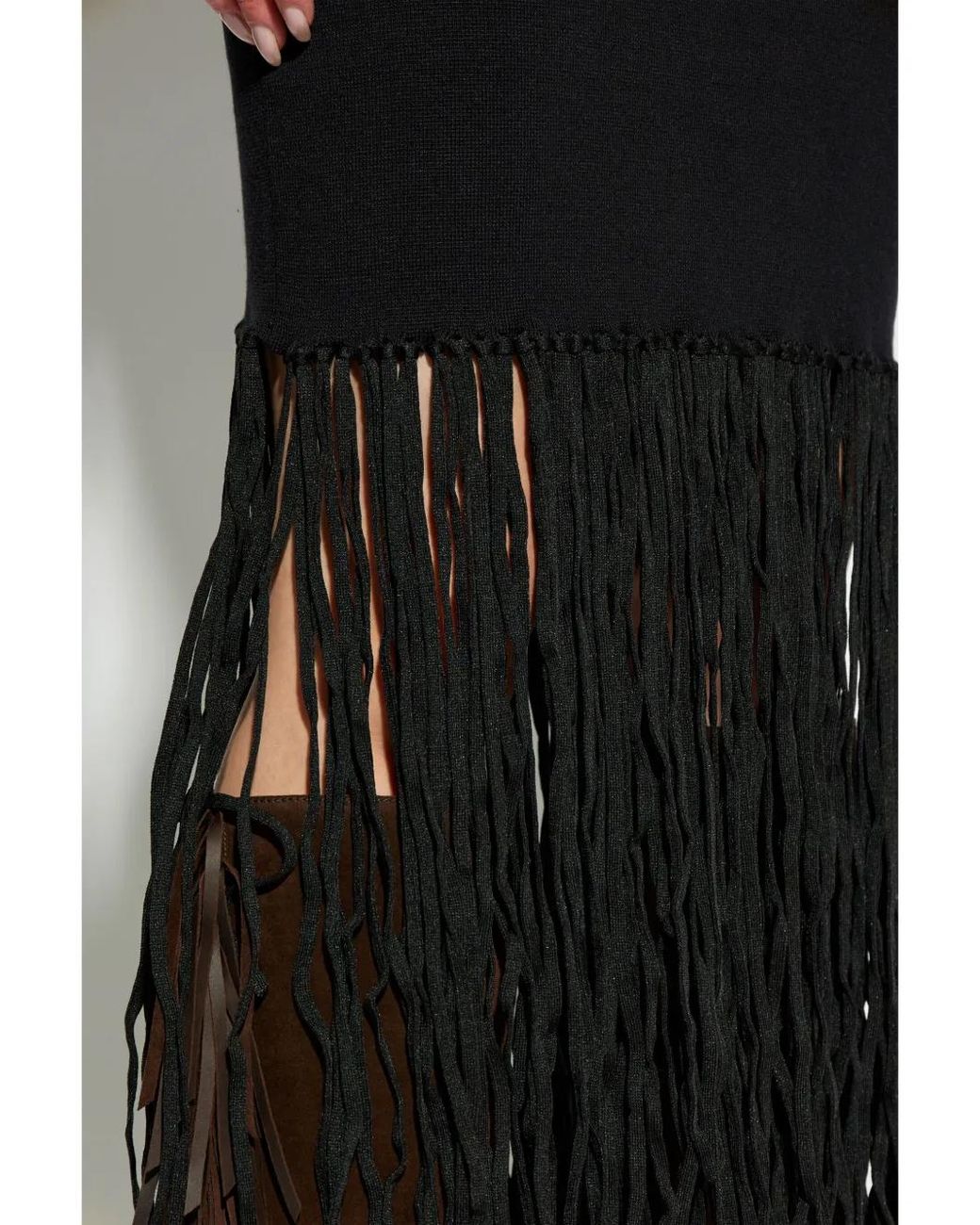 Munthe Black Fringe-Detail Midi Dress