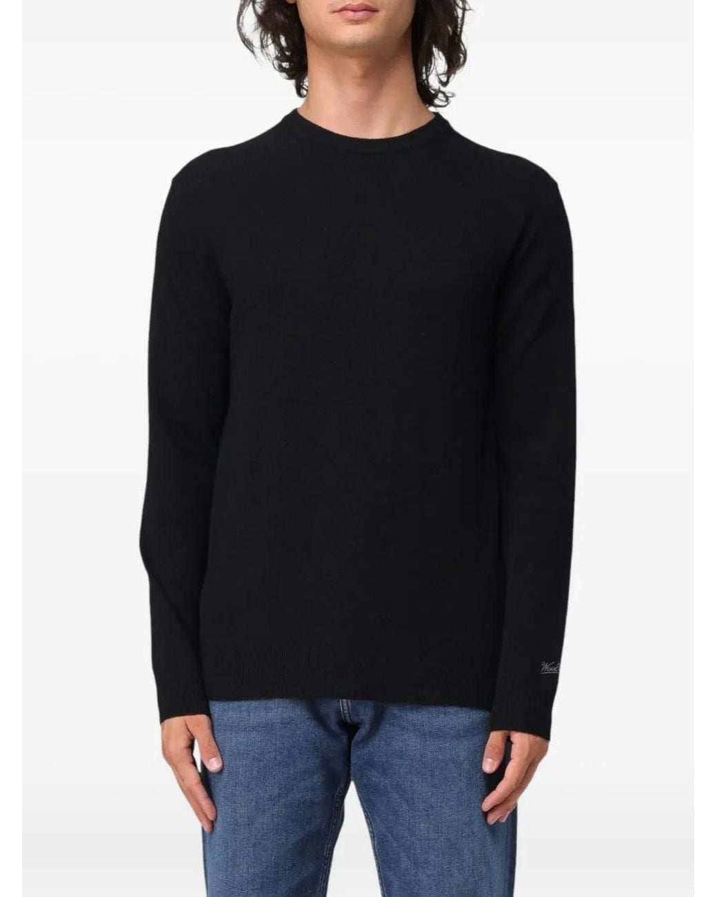 Woolrich Black Crew-Neck Lambswool Sweater for men