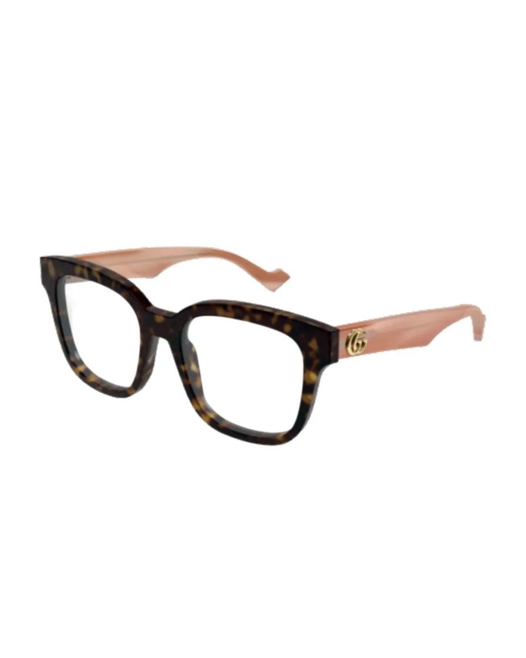 Gucci Brown Havana-Pattern Square-Frame Glasses