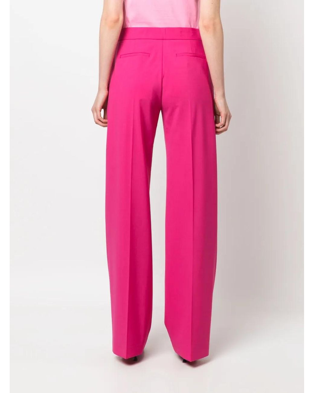 MSGM Pink High-Waist Wide-Leg Wool Trousers