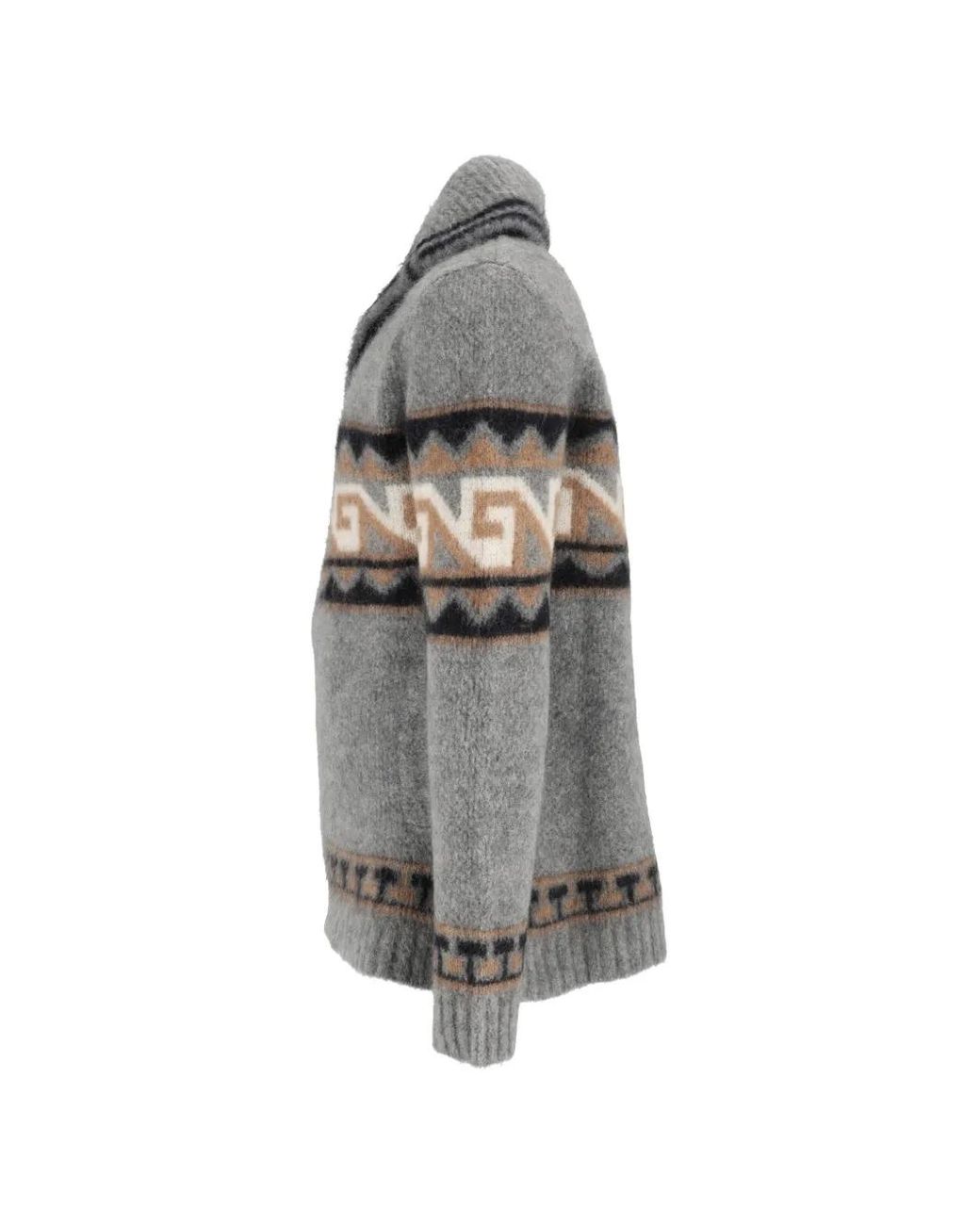 Borgo Asolo Gray Geometric-Pattern Shawl-Collar Jacket for men