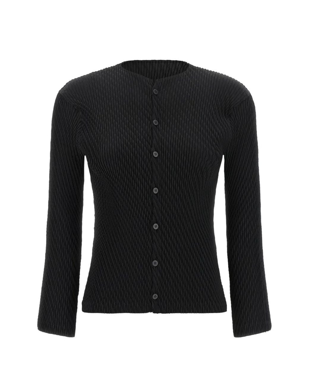 Issey Miyake Black Rhombus Pleats Button-Up Cardigan