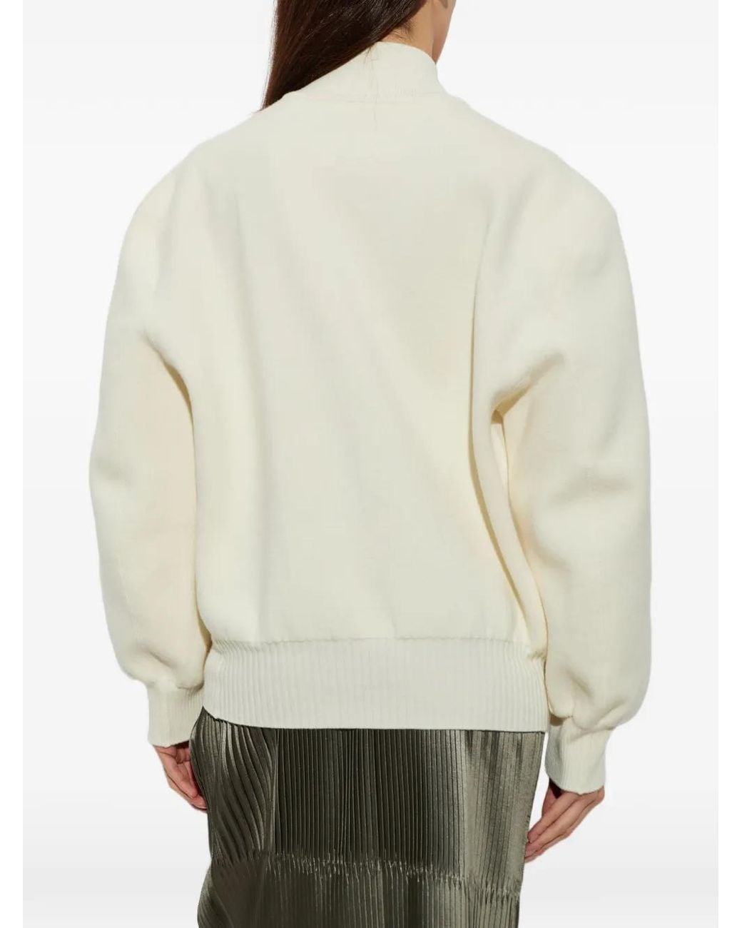 Issey Miyake White Quarter-Zip Turtleneck Sweater