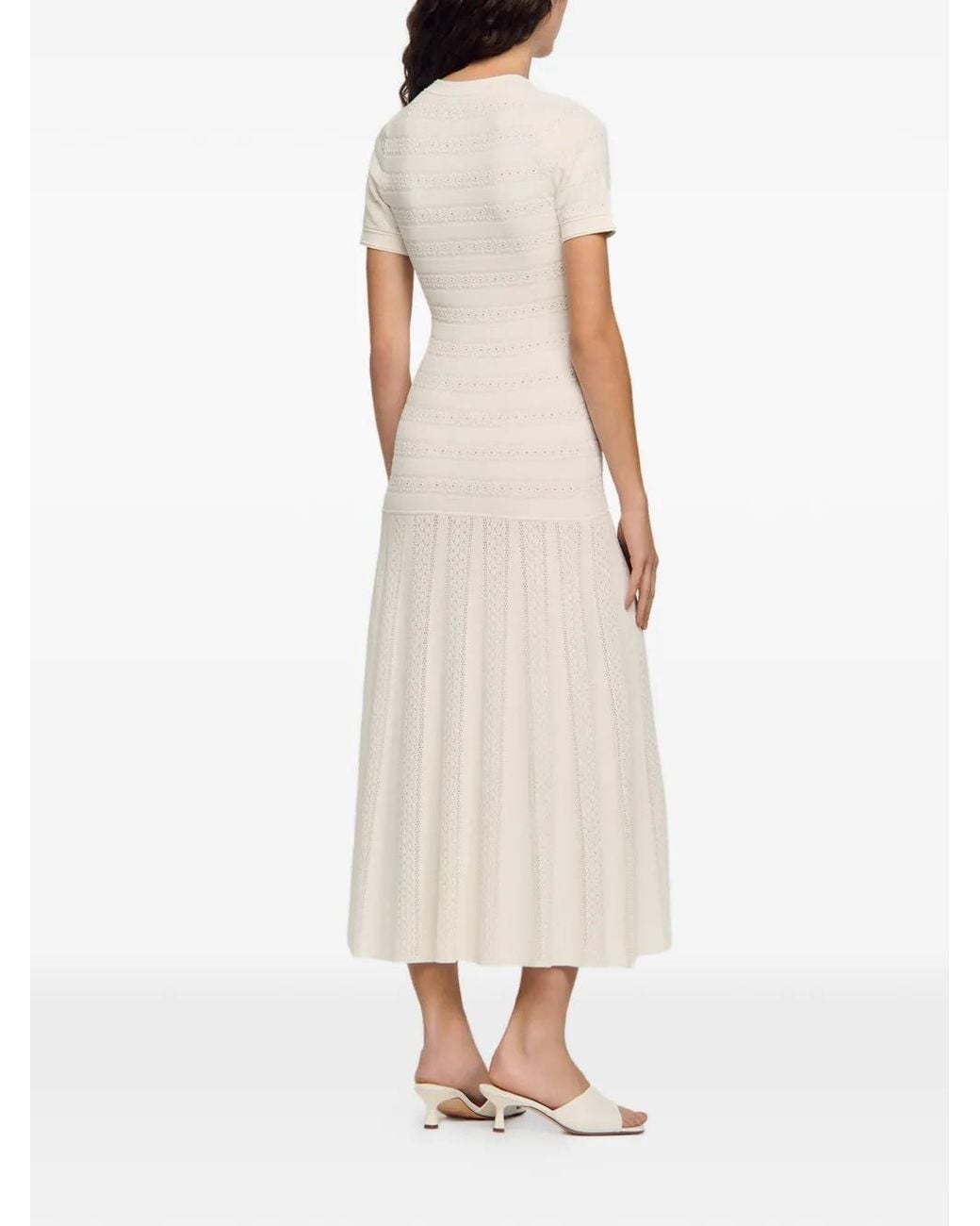 Sandro White Midi Button Knitted Dress