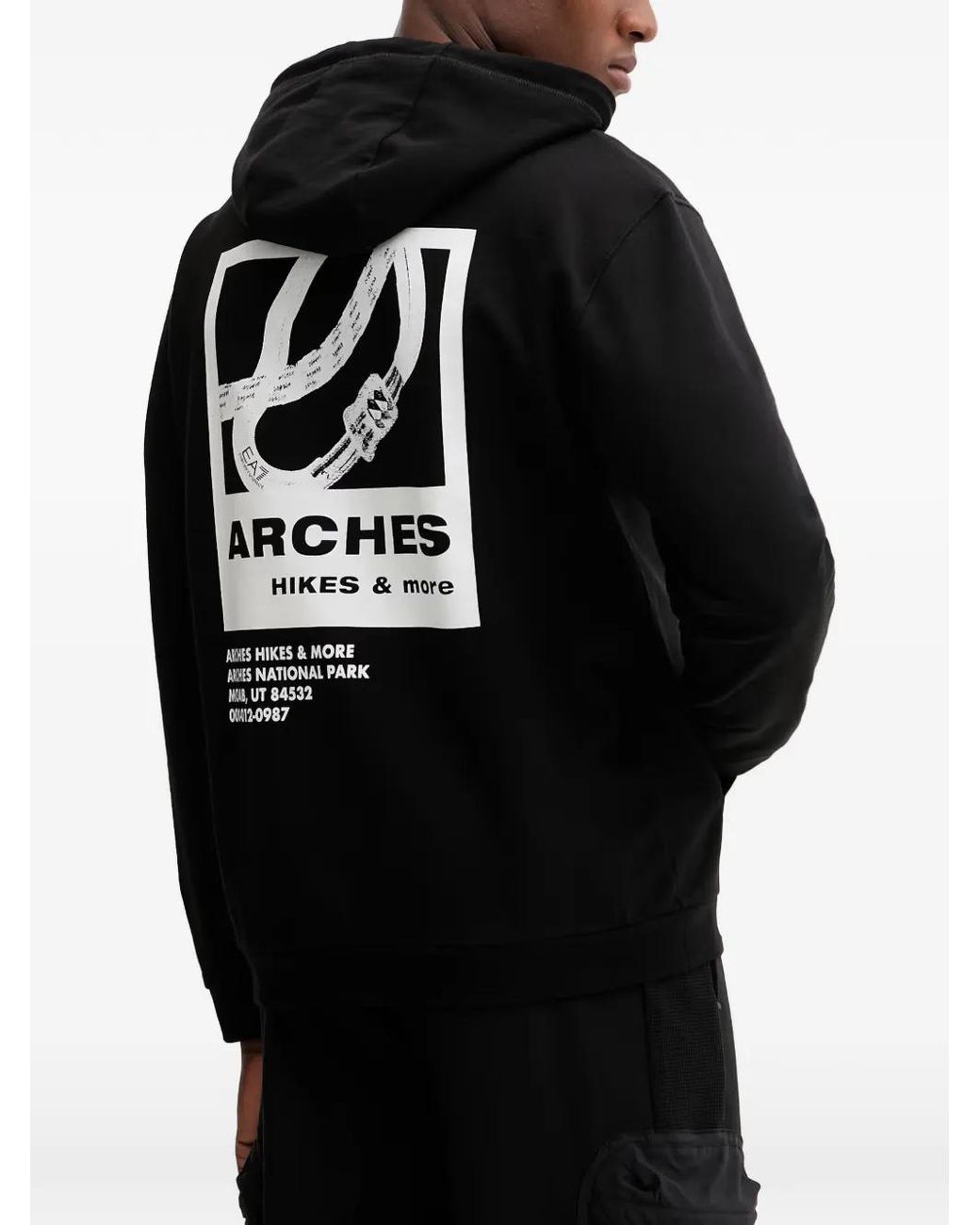 EA7 Black Graphic-Print Drawstring Hoodie for men