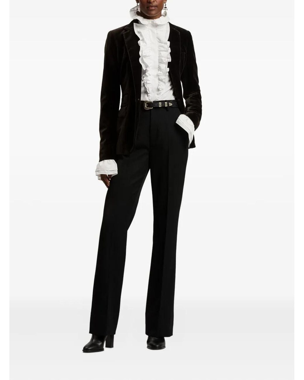 Ralph Lauren White Floral-Buckle Leather Belt