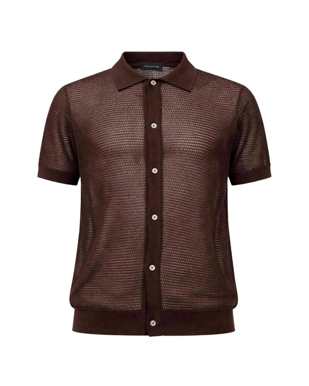 Tagliatore Brown Ribbed Pointelle-Knit Shirt for men