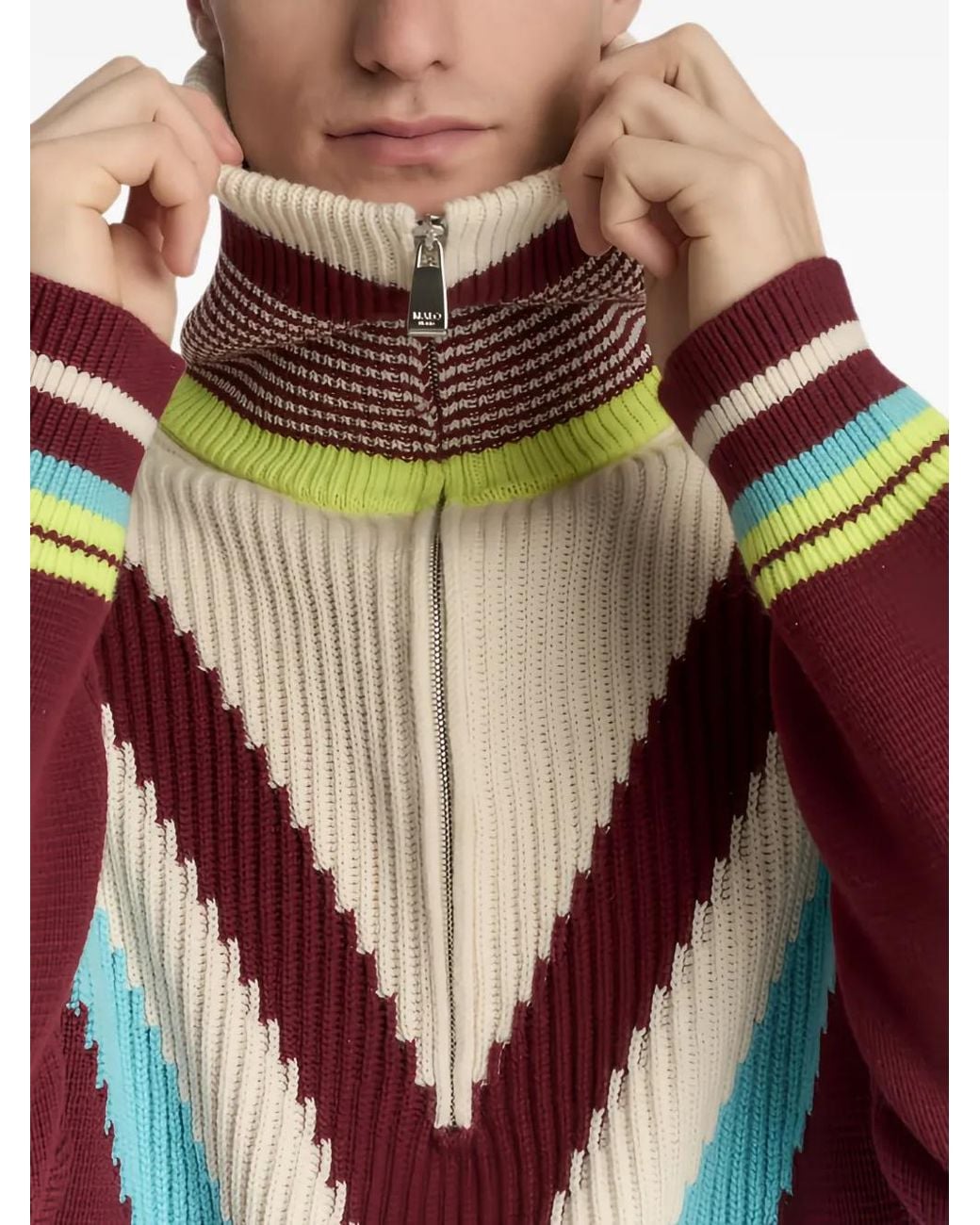 Malo Red Origins Ski Chevron-Pattern Quarter-Zip Sweater