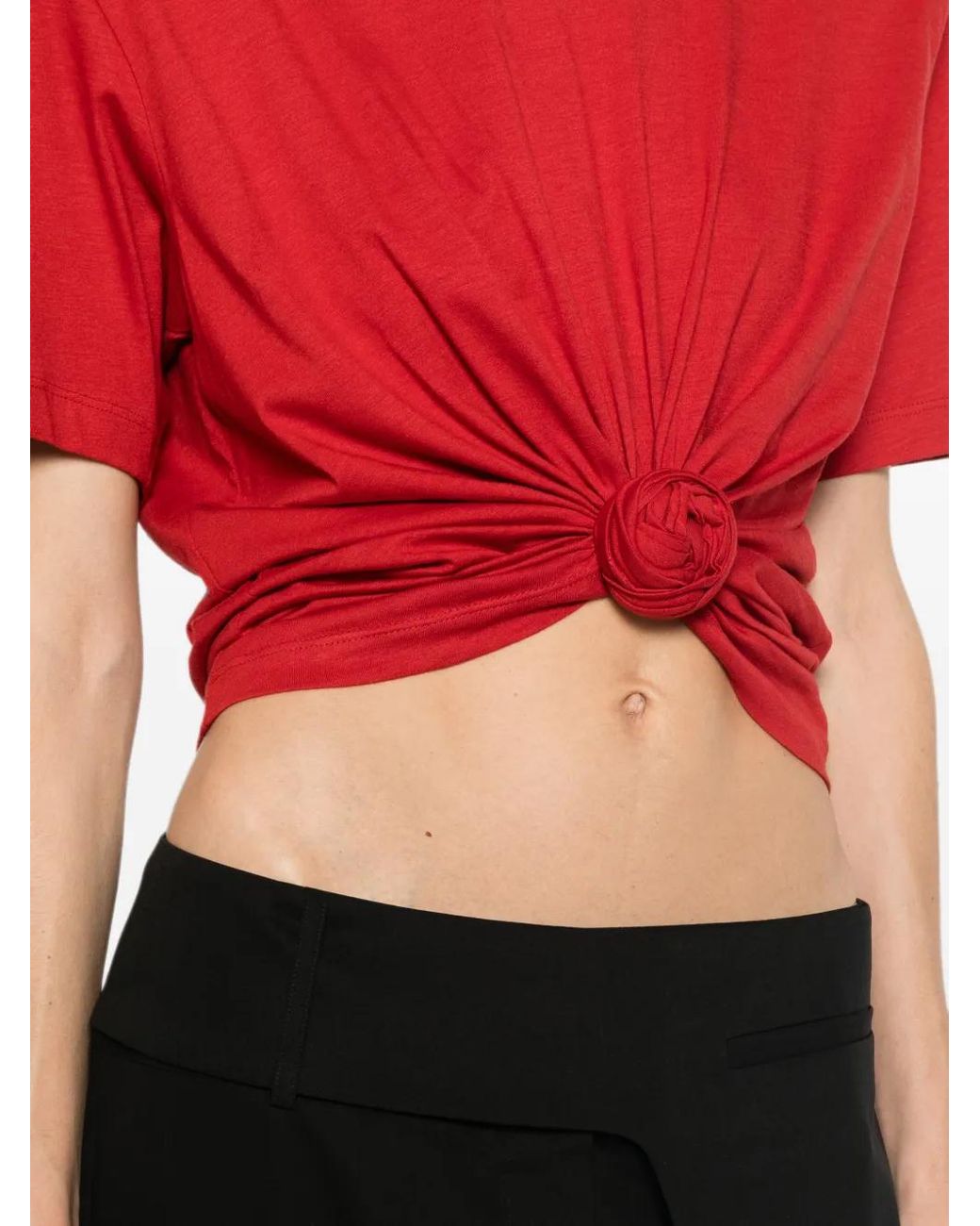 Magda Butrym Red Knotted Cropped T-Shirt