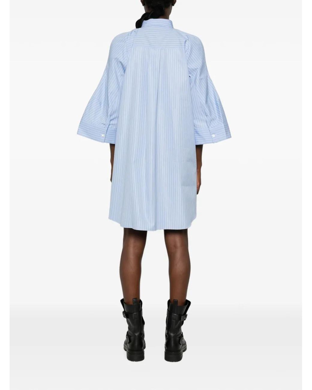 Sacai Blue Striped Flared-Sleeve Shirt Mini Dress