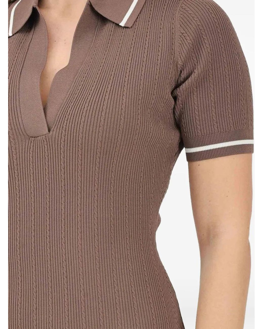 ARMANI EXCHANGE Brown Cable-Knit Polo-Collar Dress