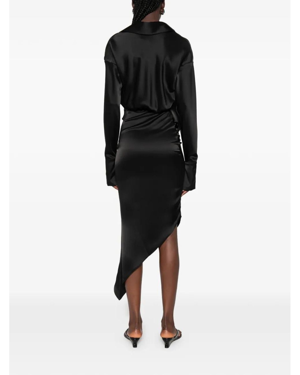 Vestiaire d'un Oiseau Libre Black Asymmetric Draped Midi Dress