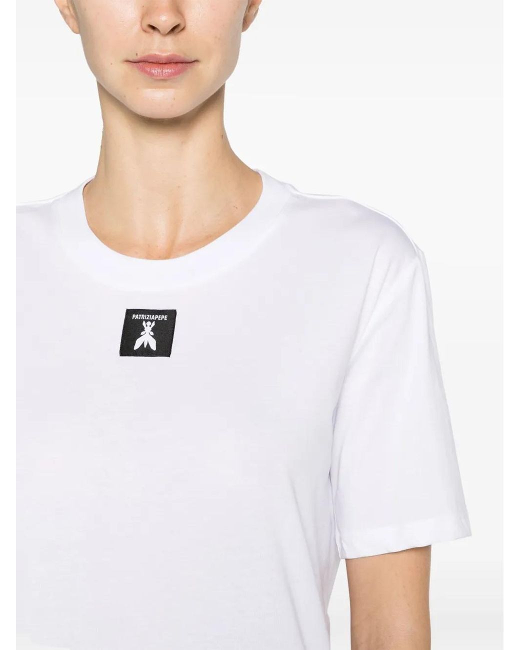 Patrizia Pepe White Logo-Patch Cotton T-Shirt