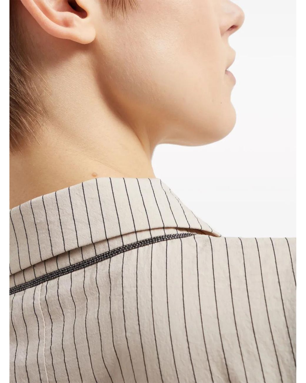 Brunello Cucinelli Natural Striped Double-Breasted Blazer