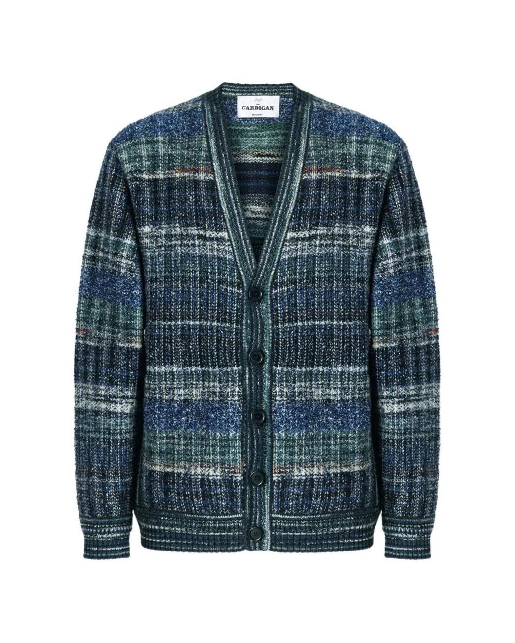 Missoni Blue Cardigan V-Neck Wool-Blend Cardigans for men