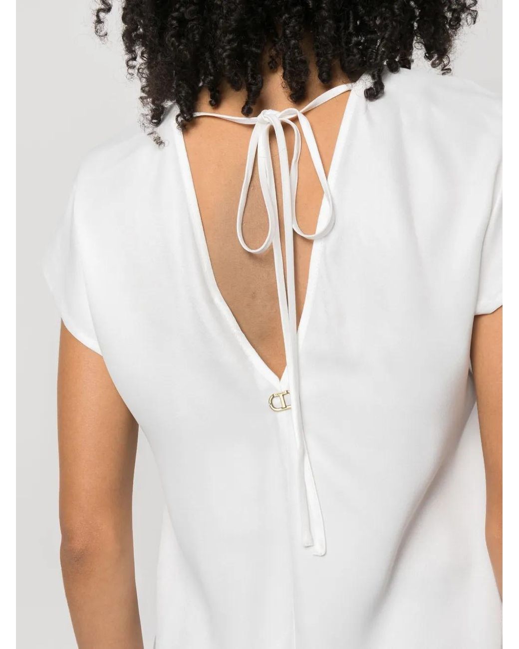 Twinset White V-Back Short-Sleeved Blouse