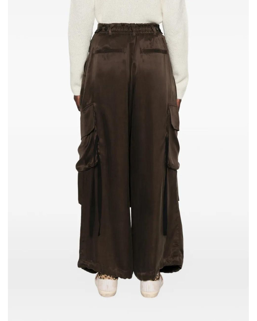 Isabel Benenato Brown Satin Cargo Pants