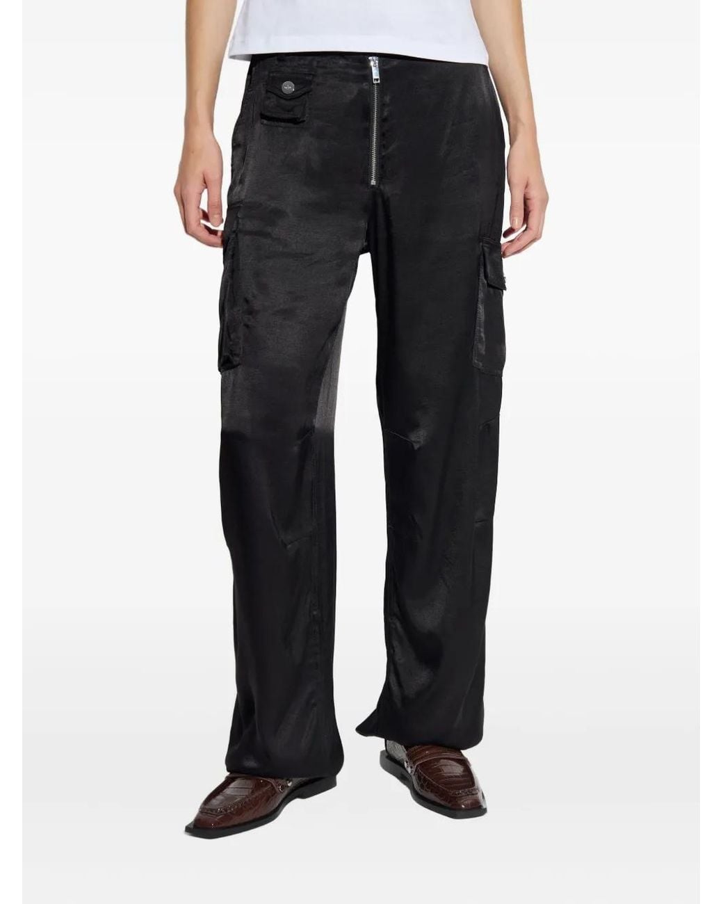 Ganni Black Satin Cargo Trousers