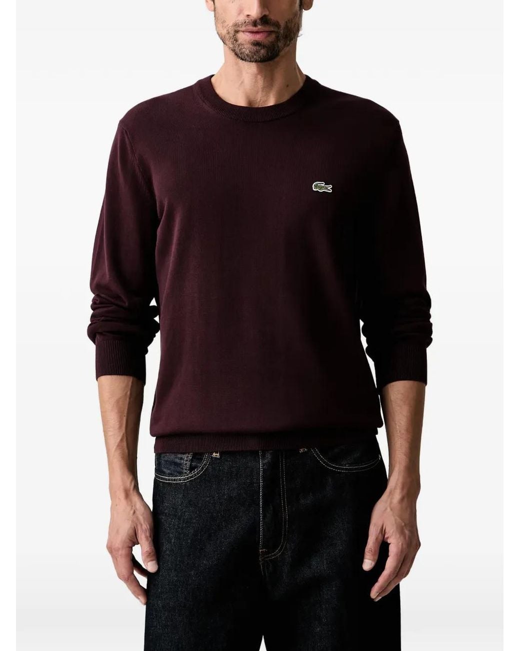 Lacoste Black Logo-Patch Crew-Neck Sweater for men