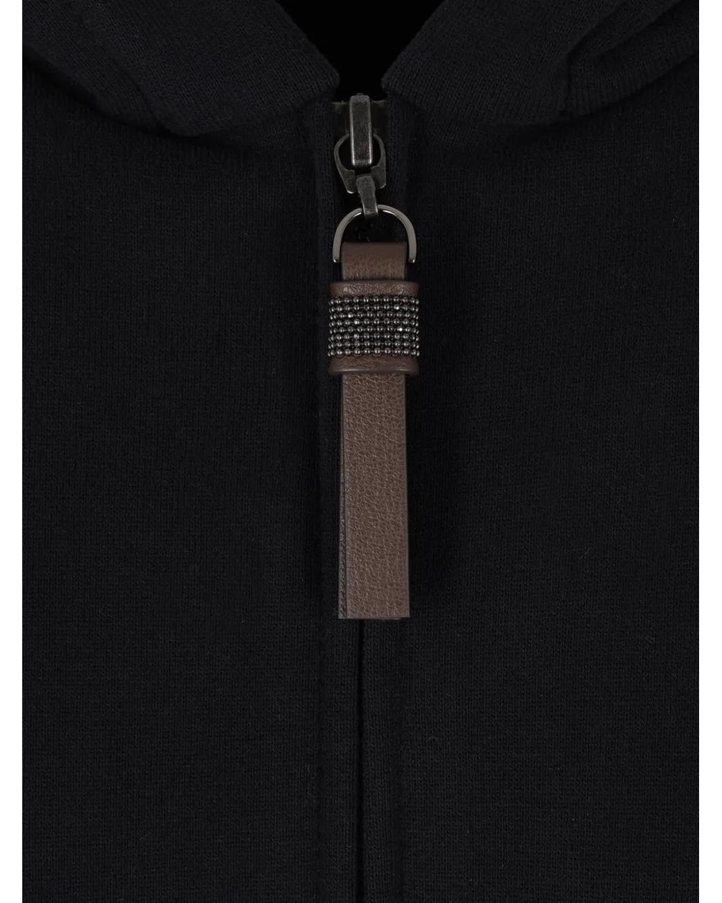 Brunello Cucinelli Black Hooded Zip-Up Sweater