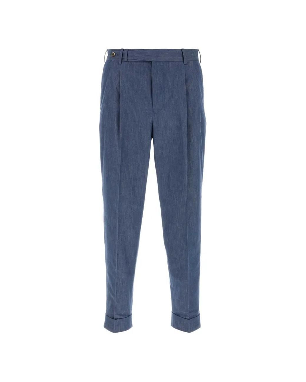 PT Torino Blue Cuffed Trousers for men